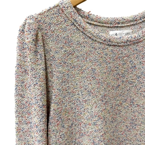 Lou & Grey LOFT Knit Top Medium Textured Pullover Cream Multi-Colored High Low - Picture 2 of 8